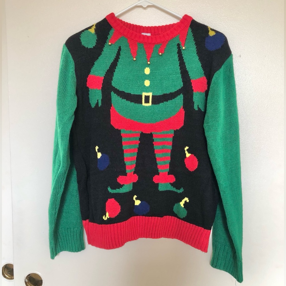 Holiday Time Elf Ugly Christmas Sweater with Jingle Bells NWOT
